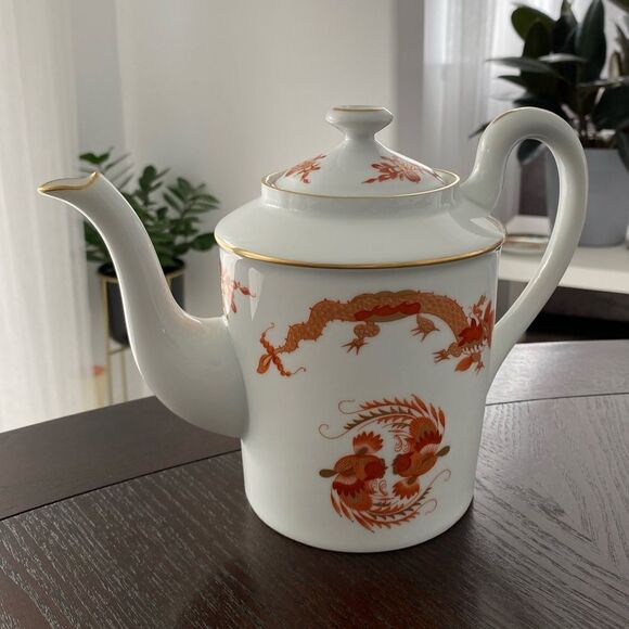 VINTAGE RAYNAUD CERALENE LIMOGES FRANCE 'DRAGON RED' TEAPOT - Picture 1 of 10